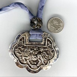 Vintage Chinese Lock Charm Pendant w/ Qilin & Coin